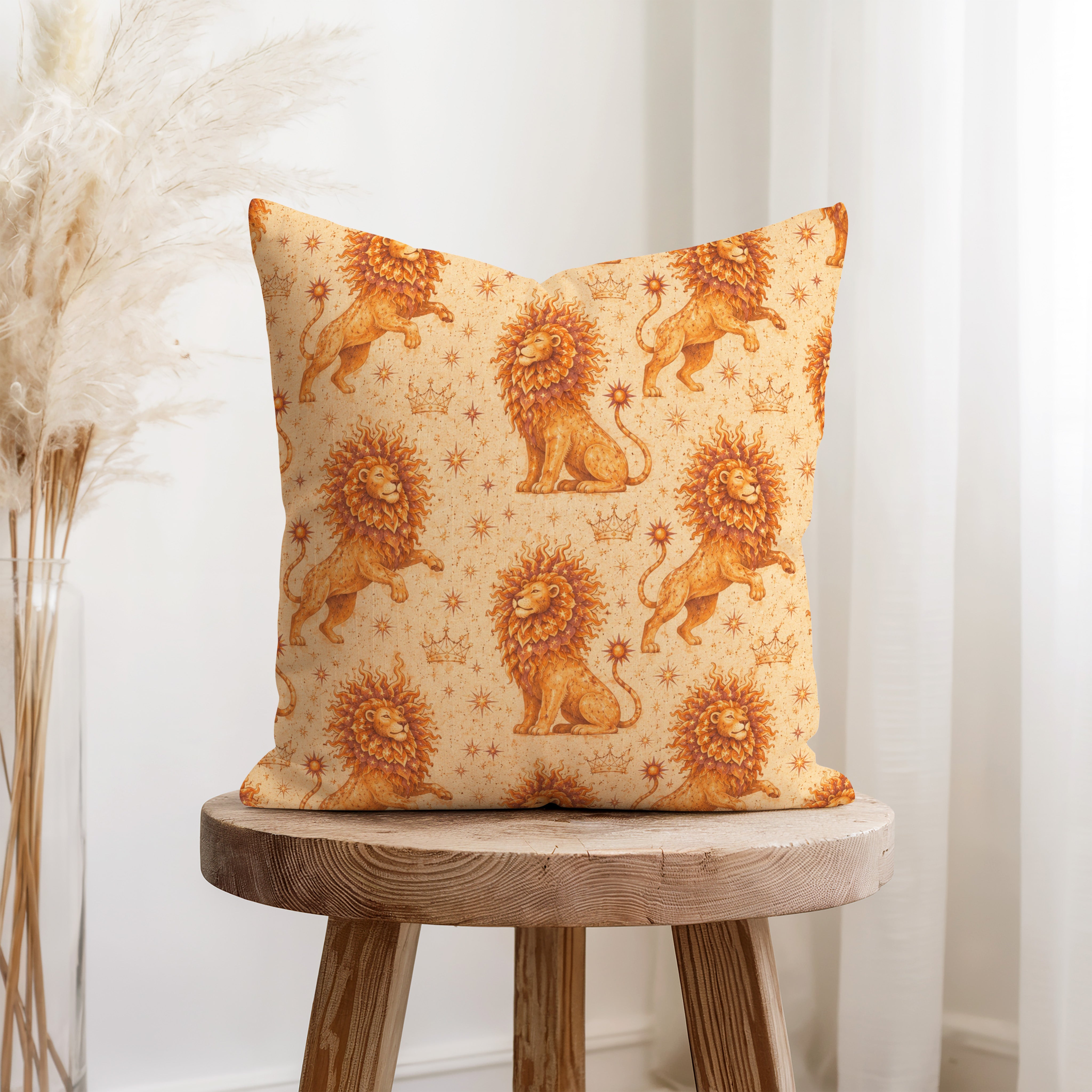 Leo Sun Lions – Golden Zodiac Pattern Pillow Secondary image