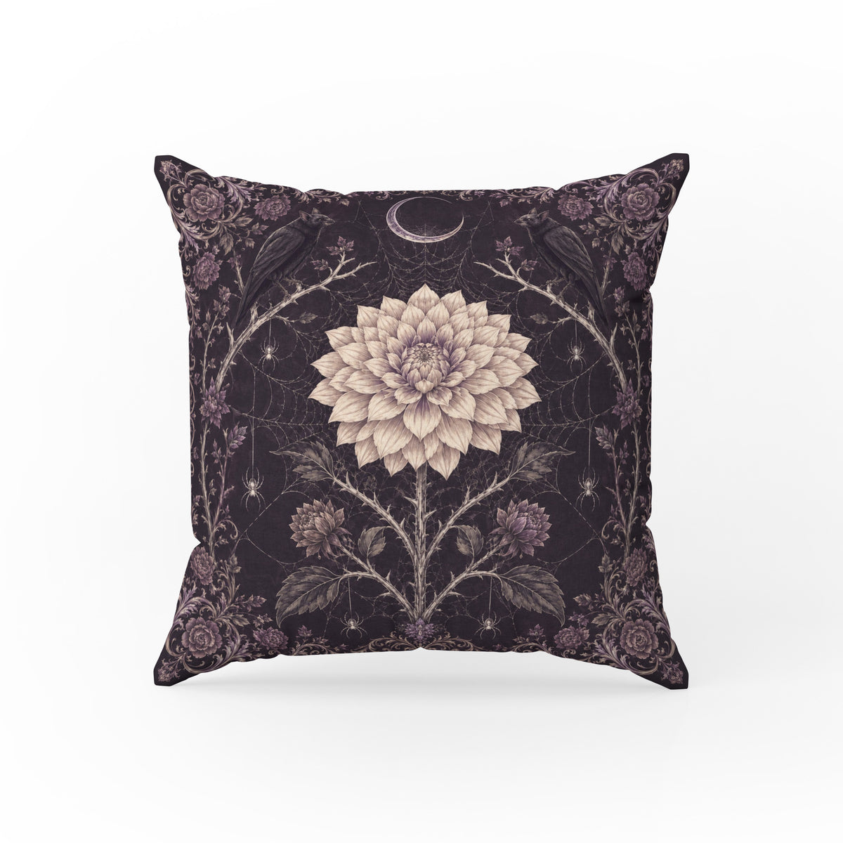 Raven Moon – Gothic Botanical Pillow