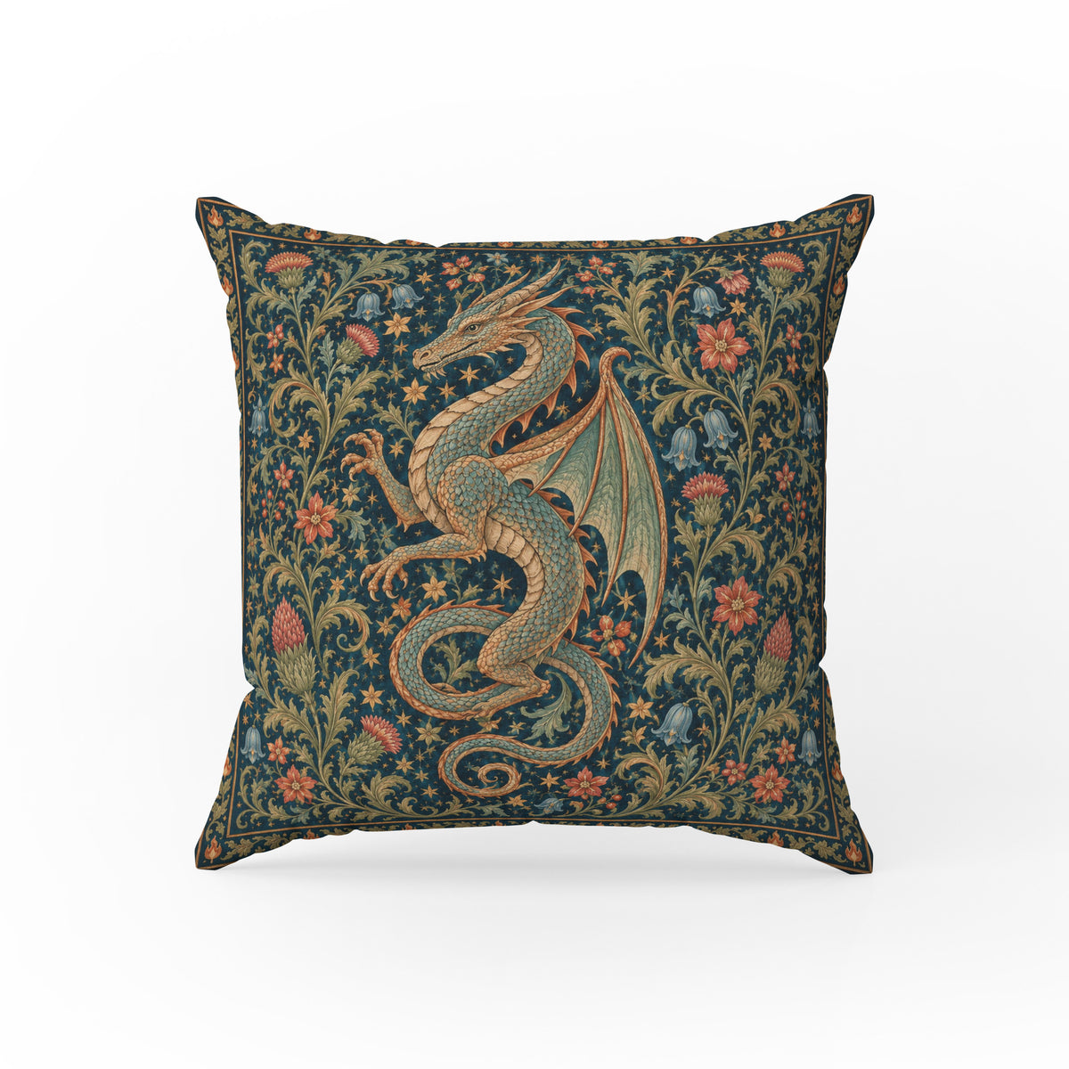 The Verdant Wyrm – Medieval Dragon Tapestry Pillow Main image