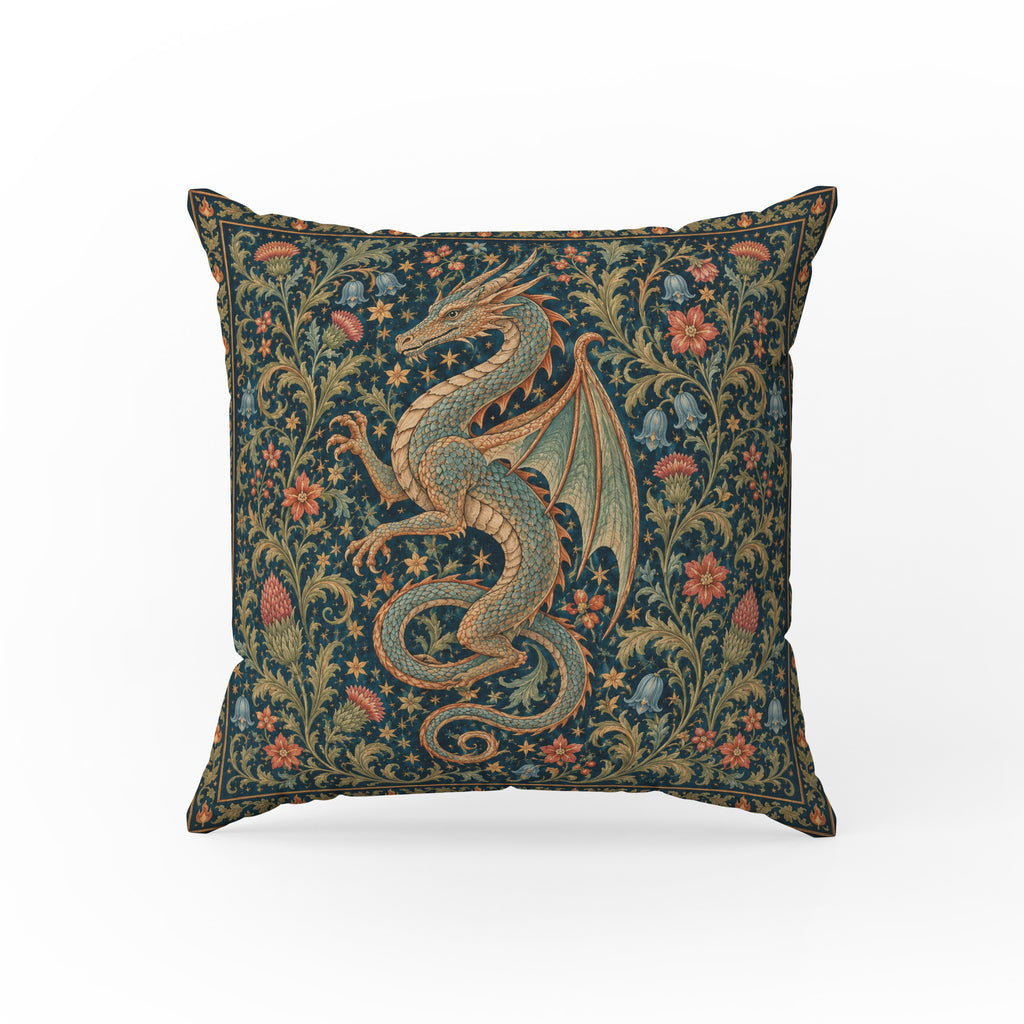 The Verdant Wyrm – Medieval Dragon Tapestry Pillow