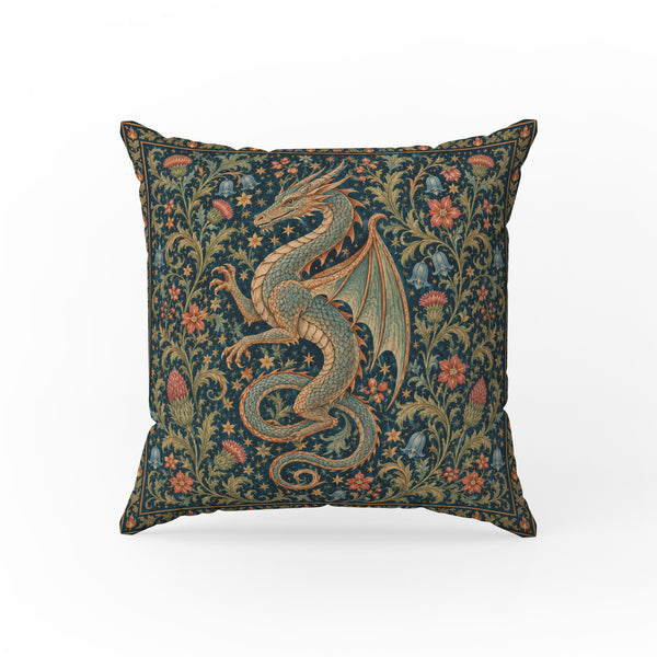 The Verdant Wyrm – Medieval Dragon Tapestry Pillow