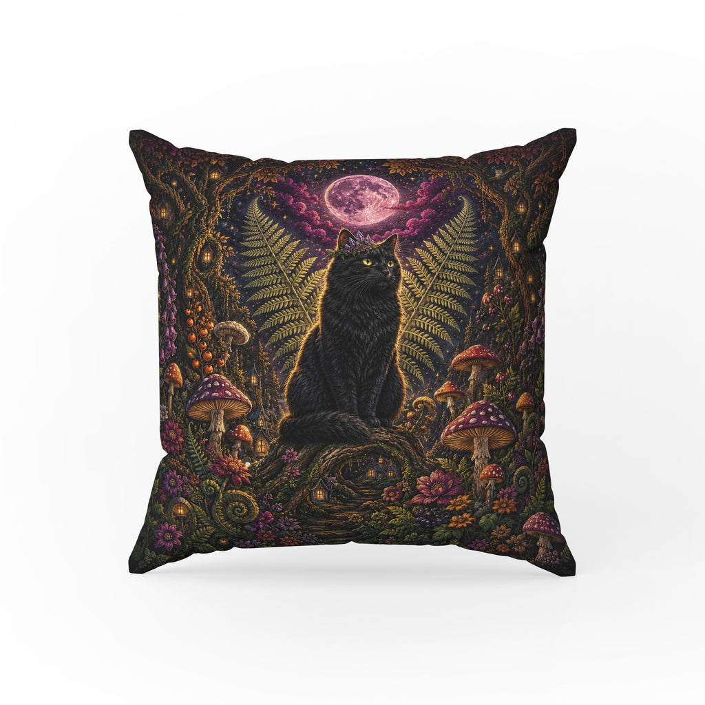 The Midnight Familiar – Black Cat Mushroom Pillow