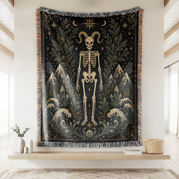 Capricorn Mountain & Sea – Gothic Skeleton Zodiac Blanket