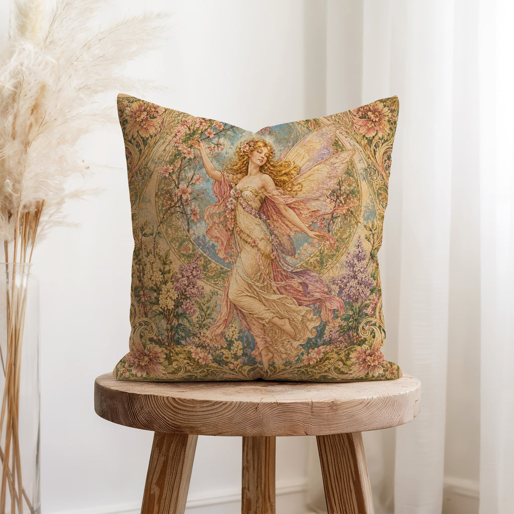 Blossom Dance Fairy – Art Nouveau Floral Pillow