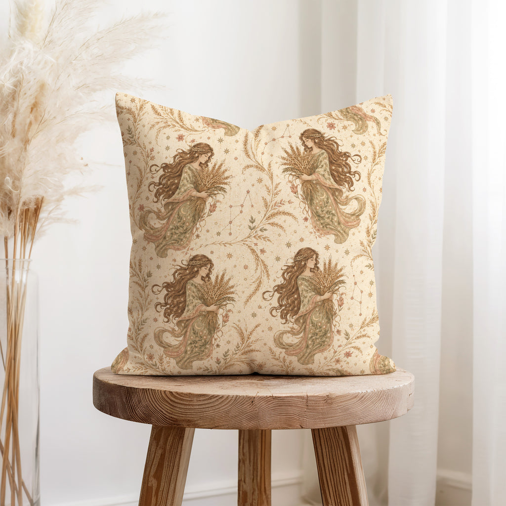 Virgo Harvest Maidens – Vintage Zodiac Pattern Pillow