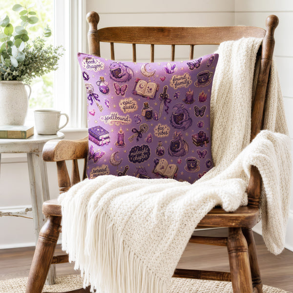 Spellbound Reader – Purple Fantasy Book Pillow