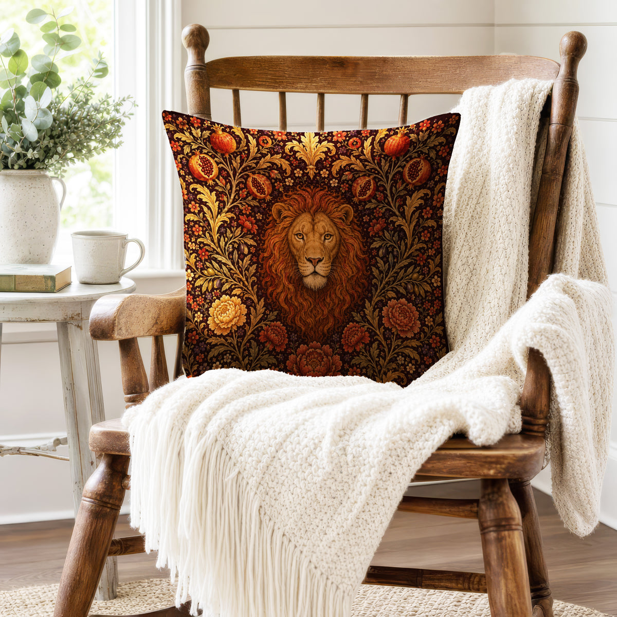 The Lion of Pomegranates – Medieval Floral Pillow