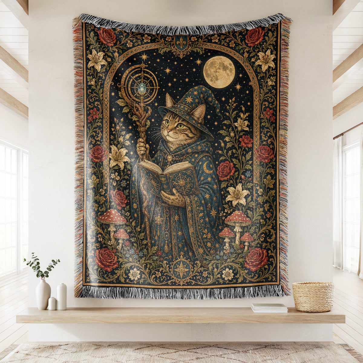 Celestial Cat Wizard Reader Blanket