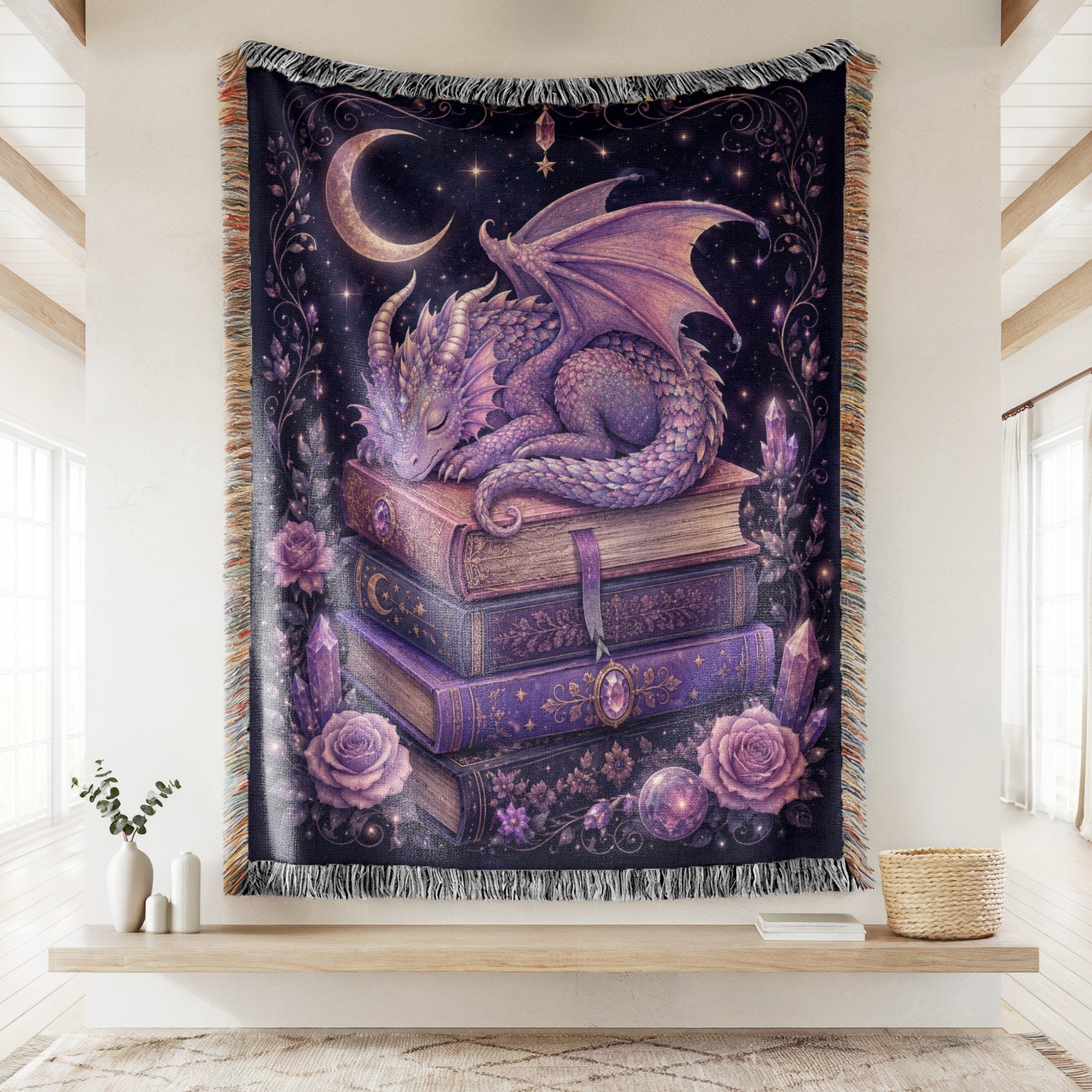 Moonlit Amethyst Dragon on Books Blanket Secondary image