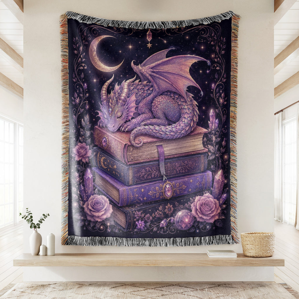 Moonlit Amethyst Dragon on Books Blanket