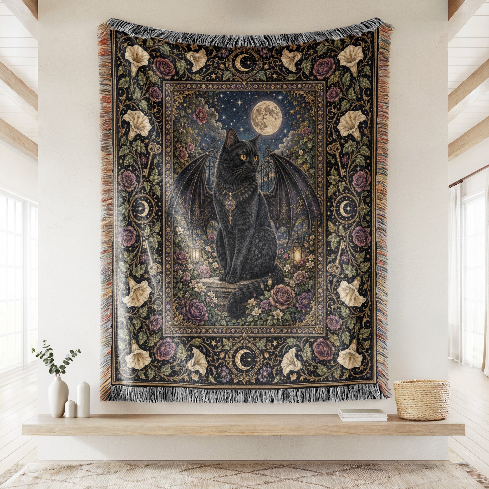 Winged Familiar Black Cat Blanket Secondary image