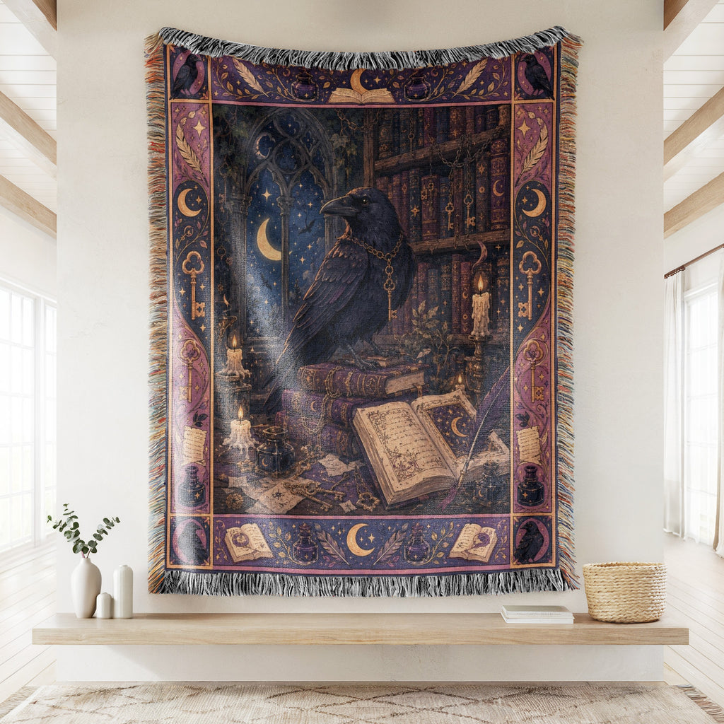 Raven of the Moonlit Library Blanket