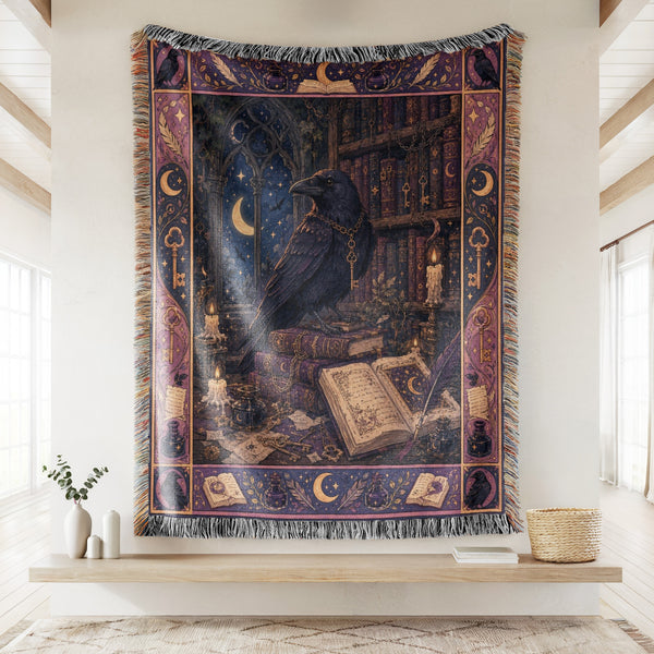 Raven of the Moonlit Library Blanket
