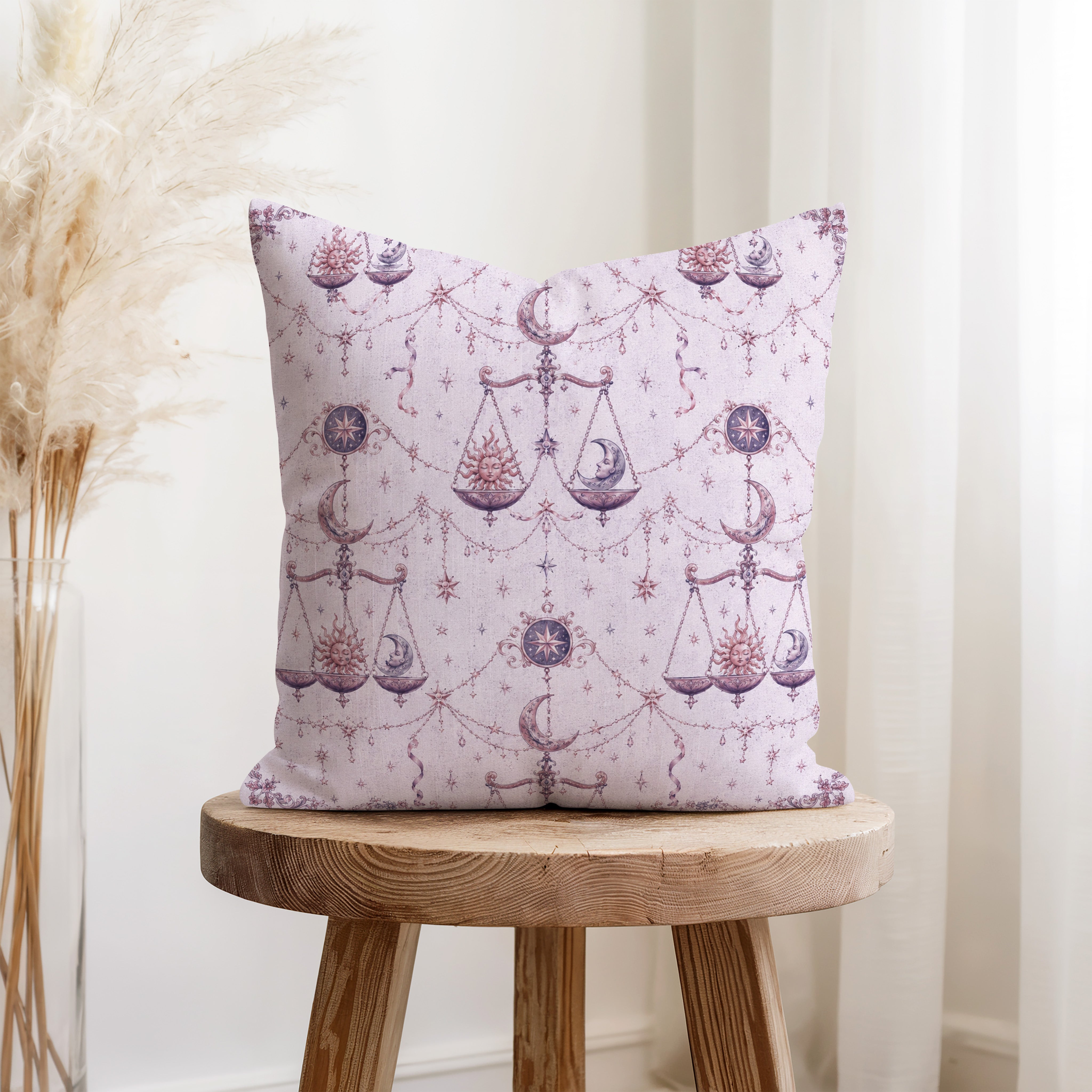 Libra Moon Scales – Lavender Zodiac Pattern Pillow Secondary image