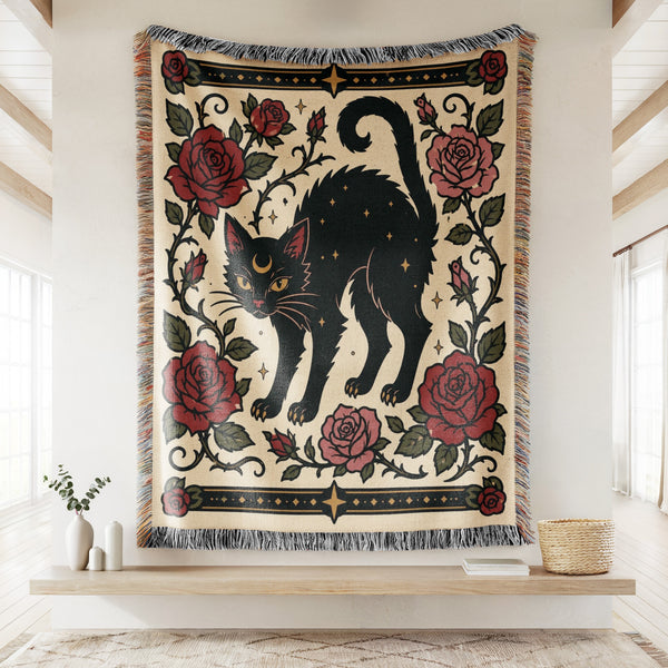 Black Cat & Roses Folk Blanket
