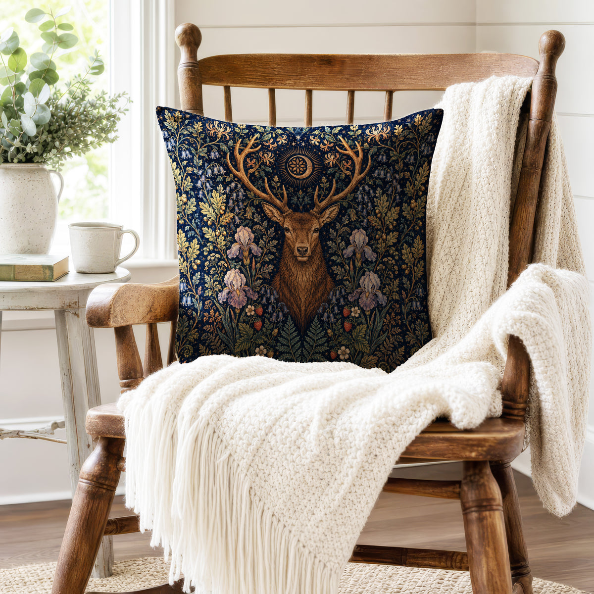 The Crowned Stag – Medieval Botanical Pillow