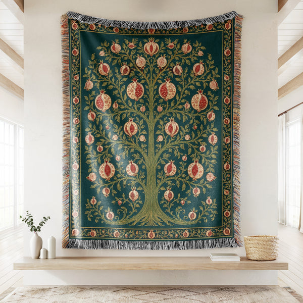 The Midnight Pomegranate Tree Blanket