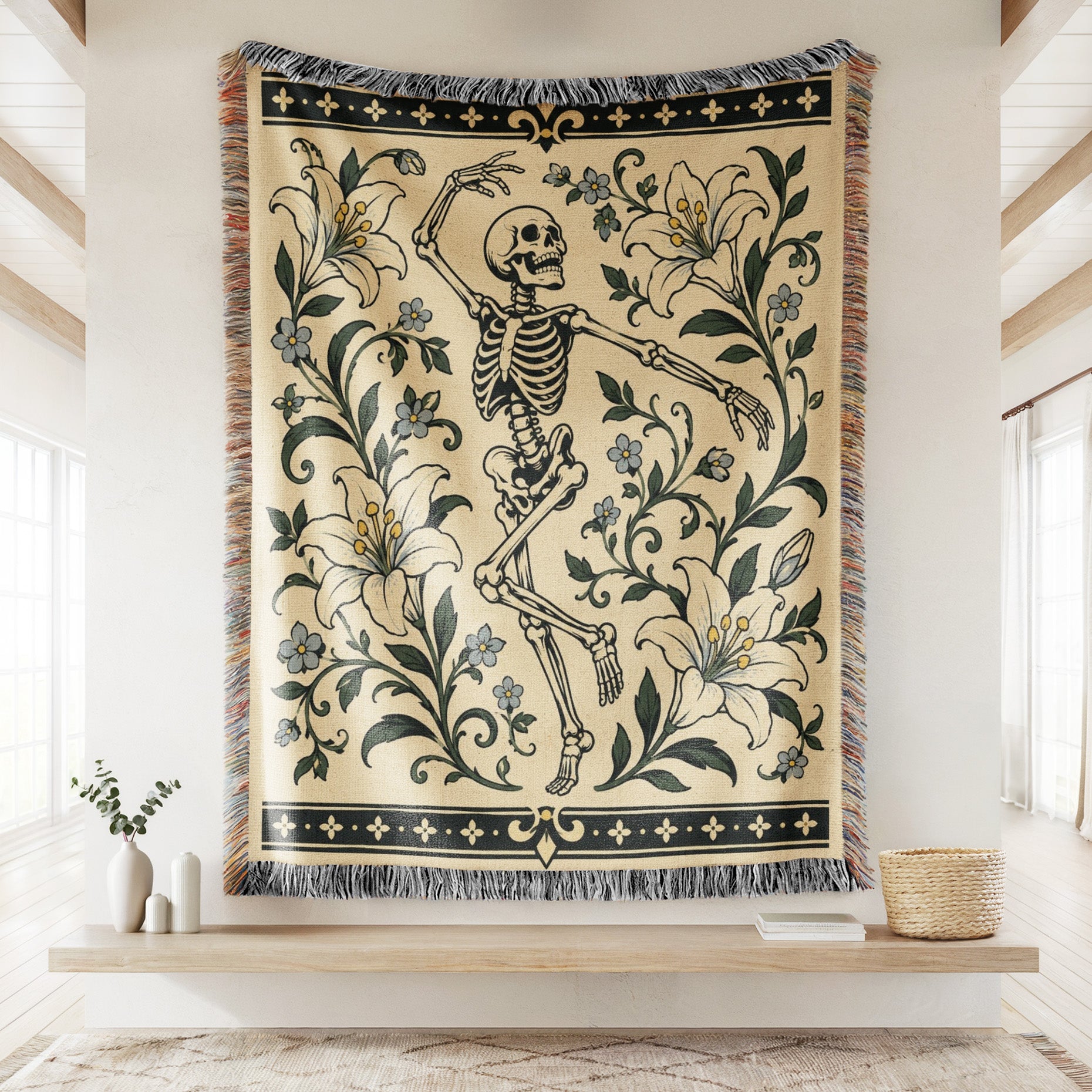 Dancing Skeleton & Lilies Blanket Secondary image