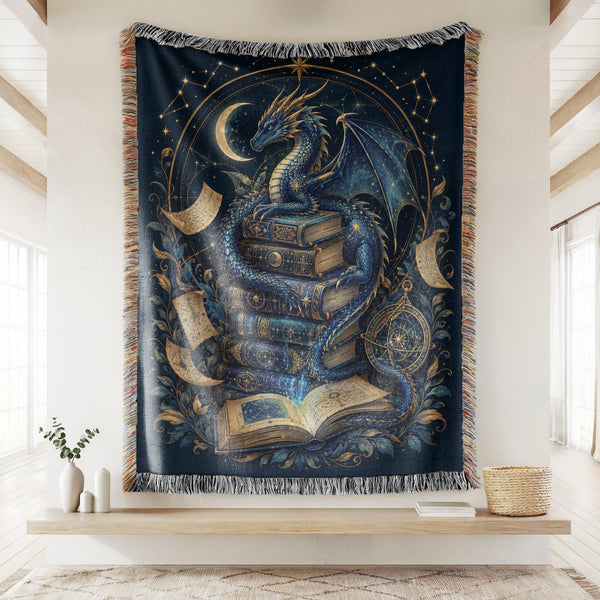 Celestial Blue Dragon & Ancient Books Blanket