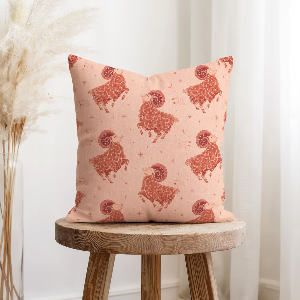 Aries Star Rams – Blush Zodiac Pattern Pillow