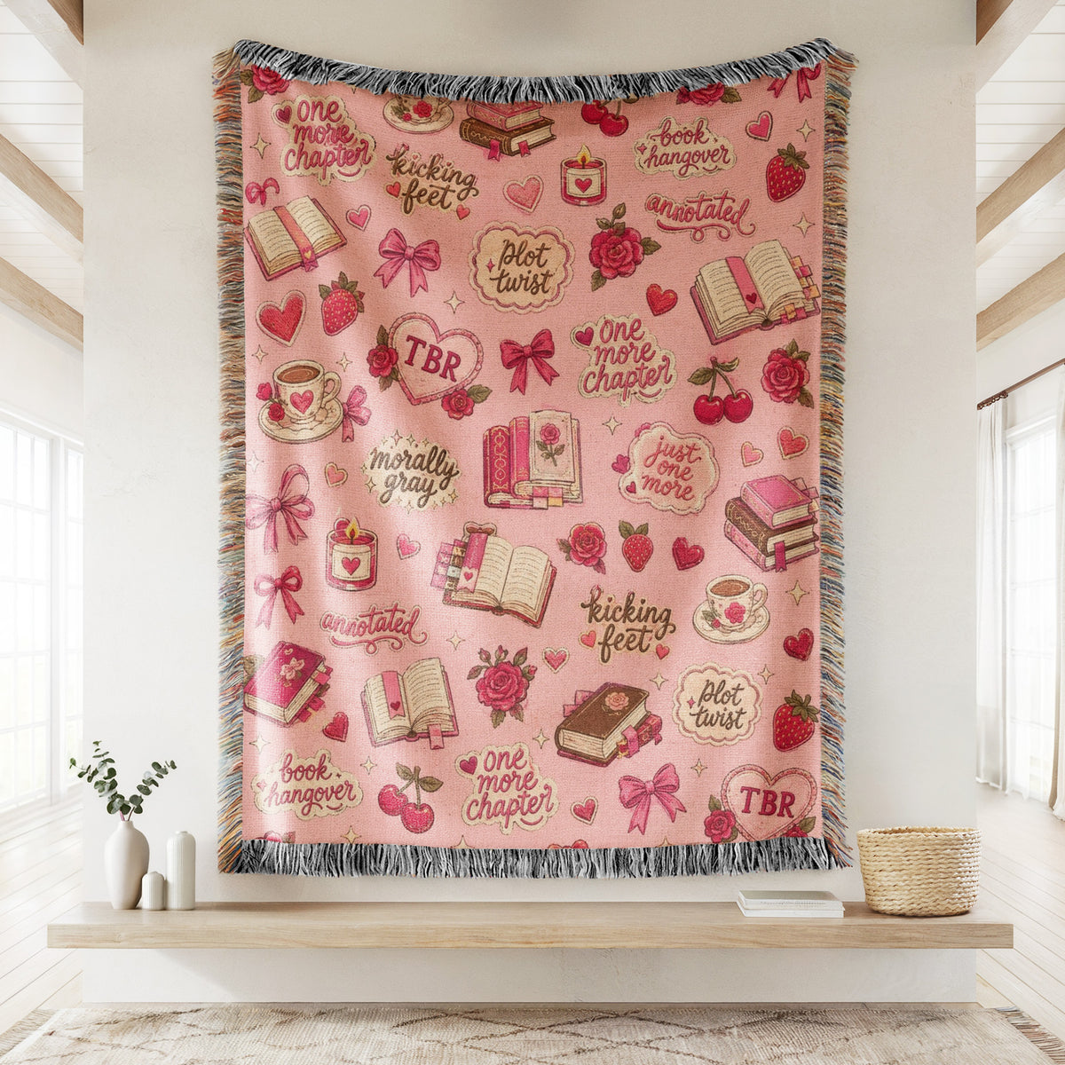 Pink Book Lover Pattern Blanket