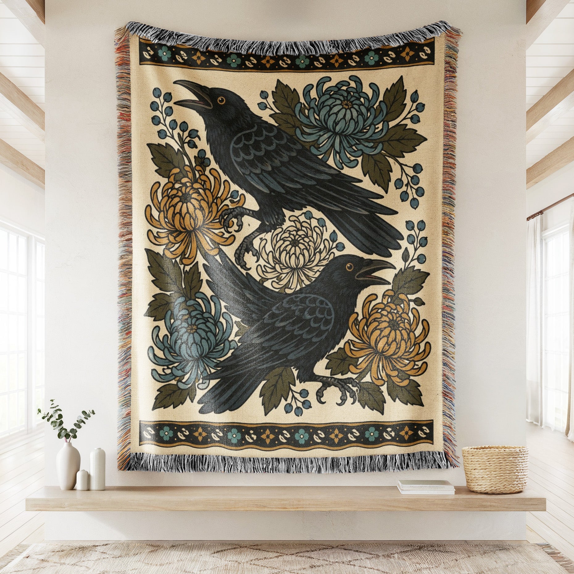 Ravens & Chrysanthemums Blanket Secondary image