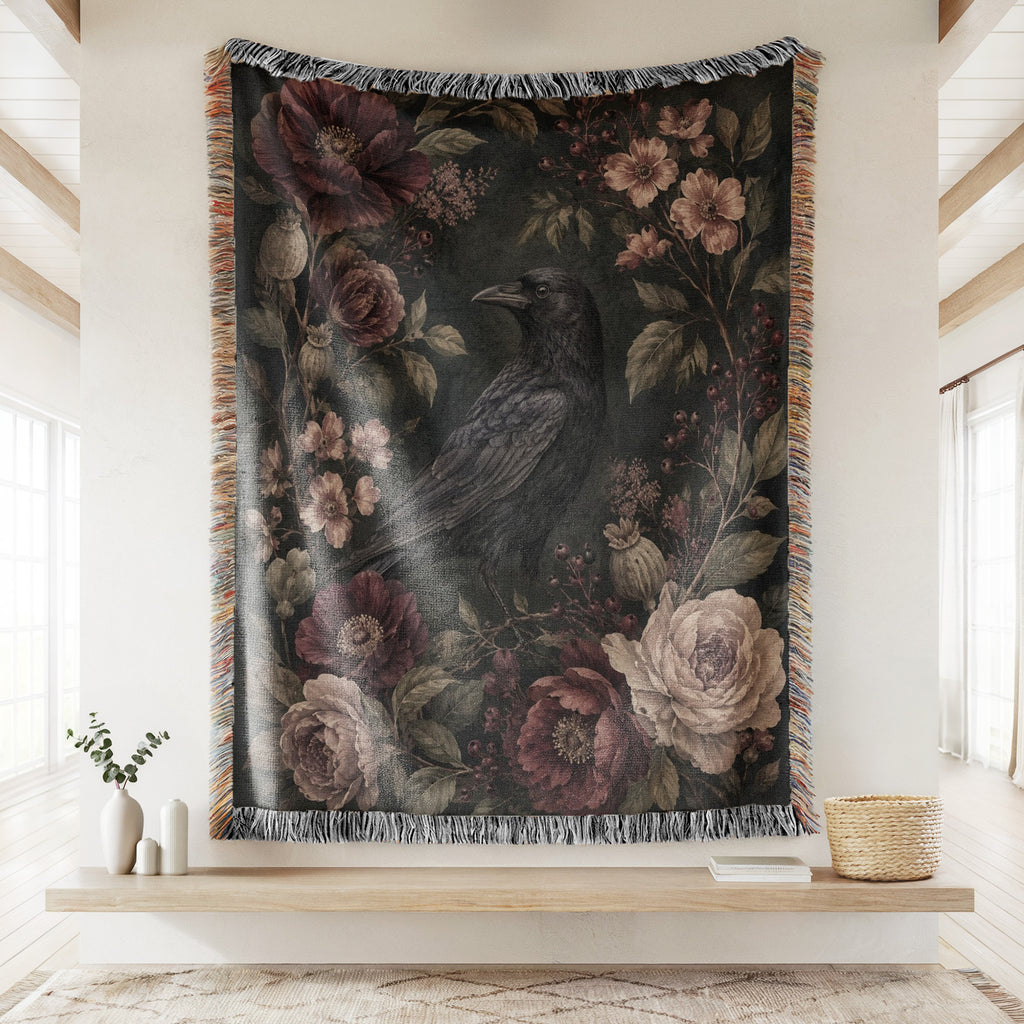 Dark Floral Raven Blanket