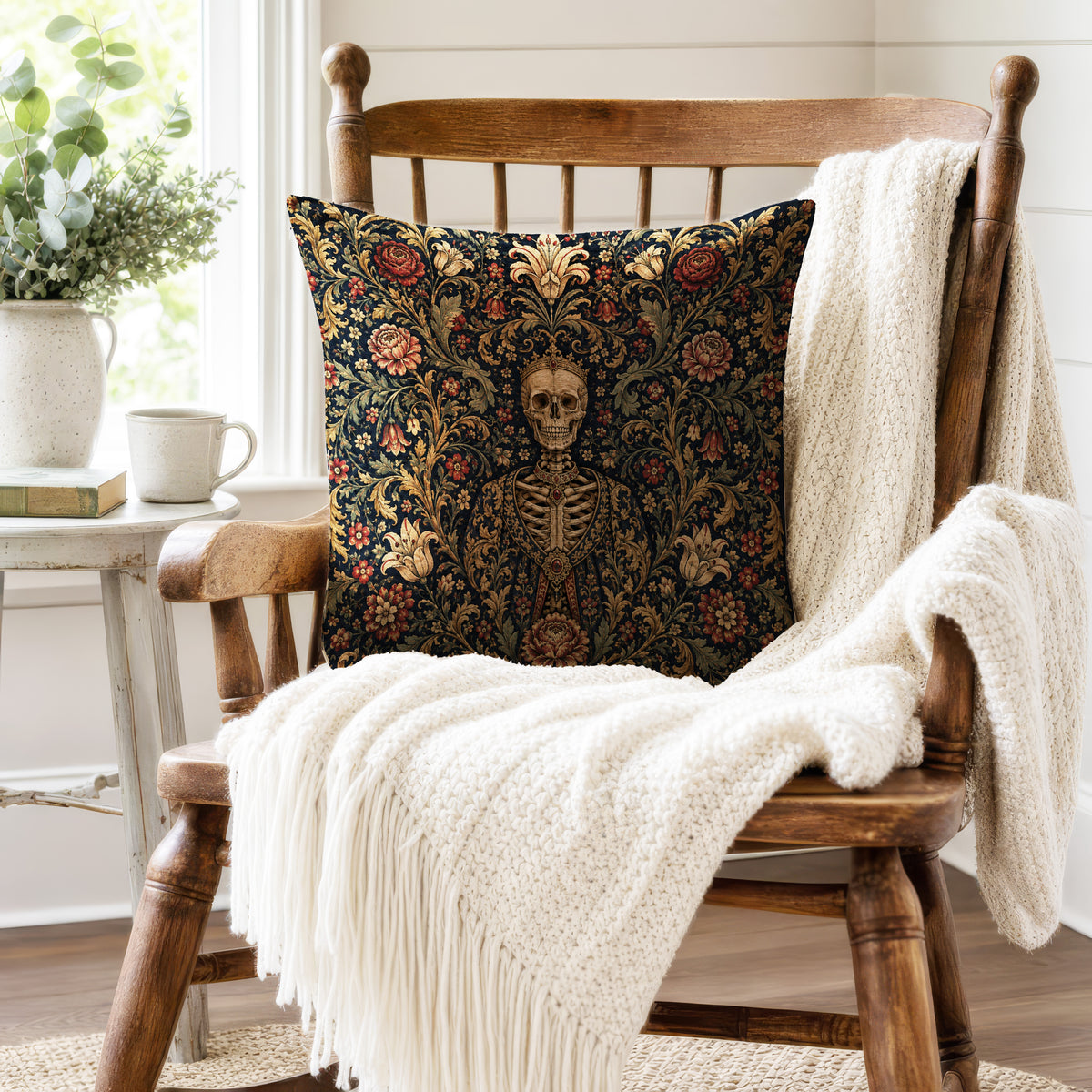 The Court of Bones – Medieval Skeleton Tapestry Pillow