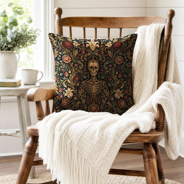 The Court of Bones – Medieval Skeleton Tapestry Pillow