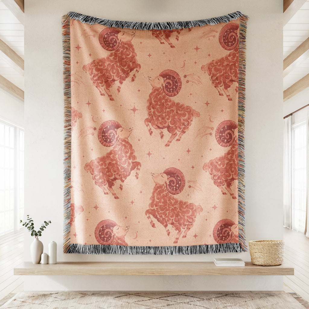 Aries Celestial Ram Pattern Blanket
