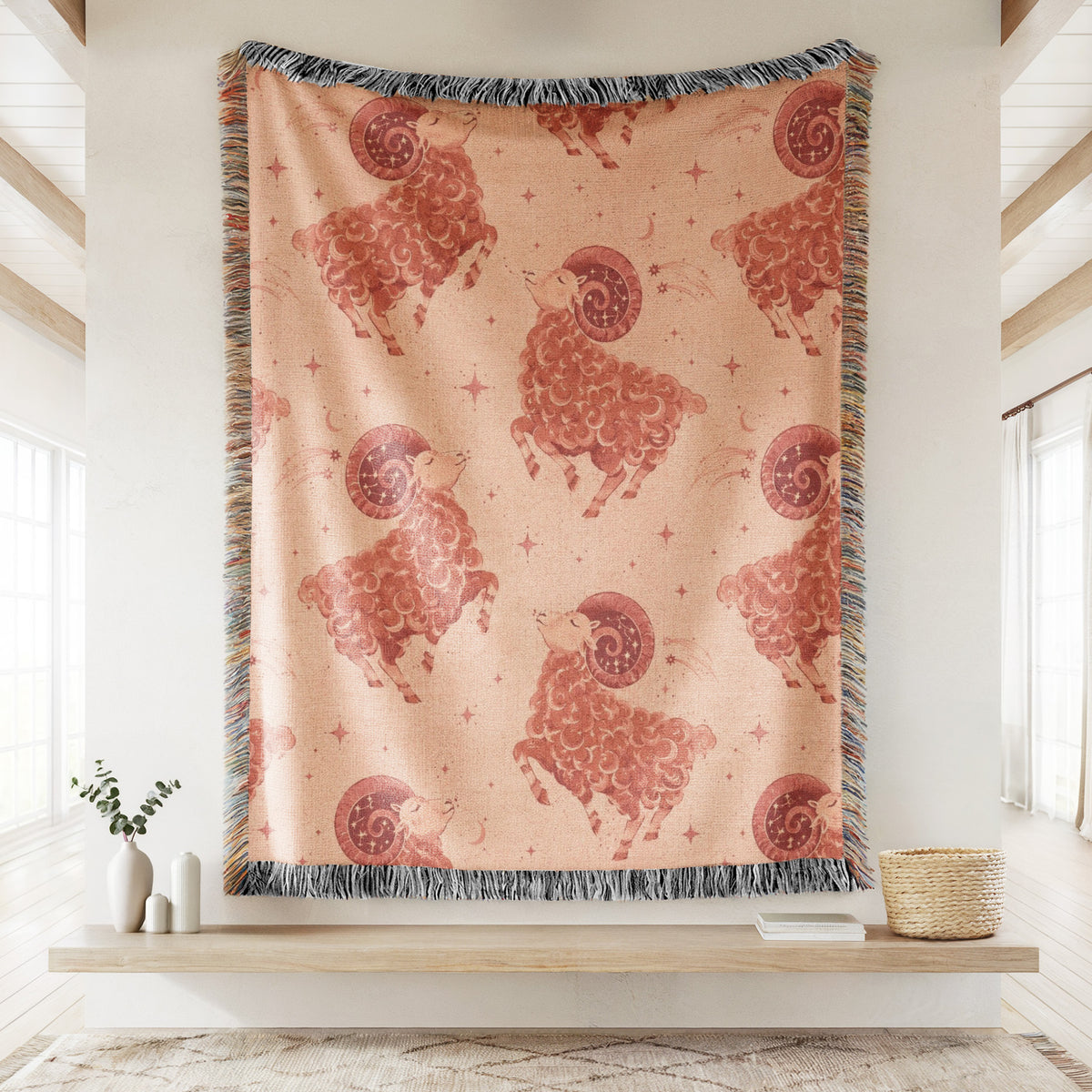 Aries Celestial Ram Pattern Blanket