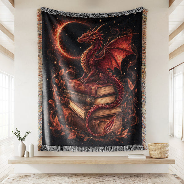 Crimson Eclipse Dragon & Books Blanket