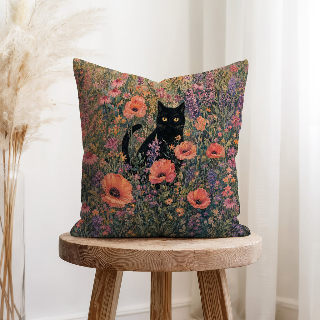 Poppy Meadow Cat – Wildflower Pillow