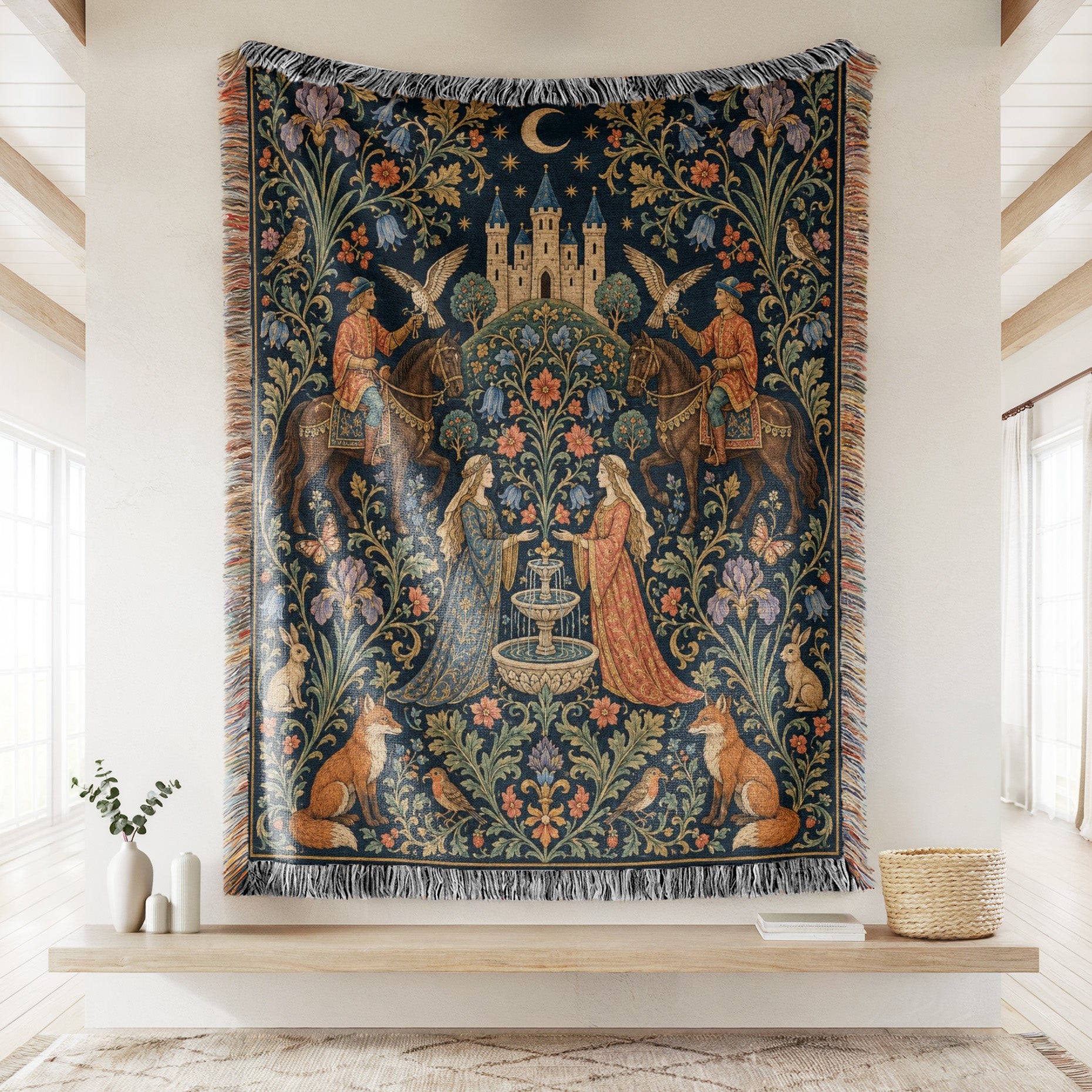 The Moonlit Falconers’ Garden Blanket Secondary image