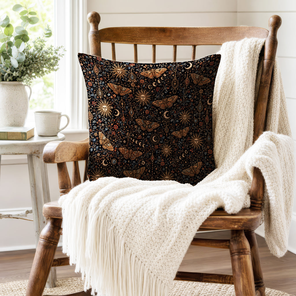 Celestial Moths – Sun & Moon Gothic Pillow