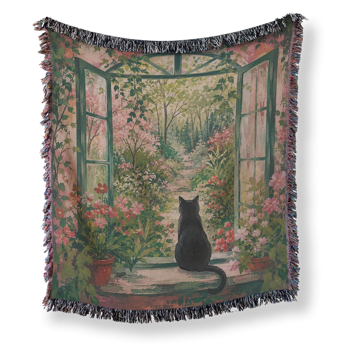 Secret Garden Window Black Cat Blanket Main image