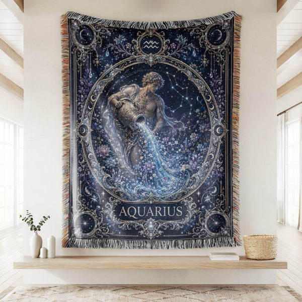 Aquarius Starlit Water Bearer Zodiac Blanket