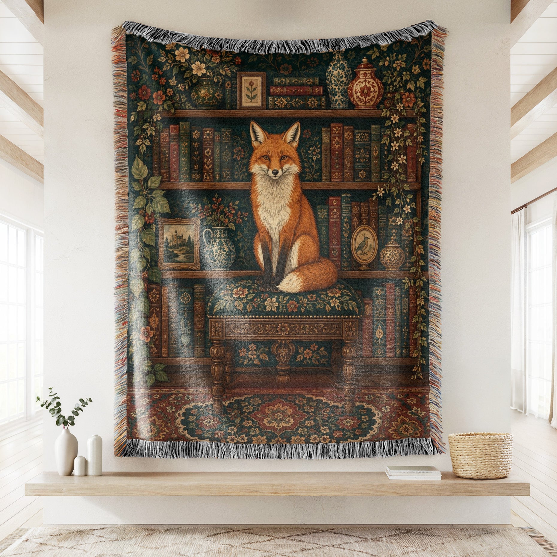 The Library Fox Dark Academia Blanket Secondary image