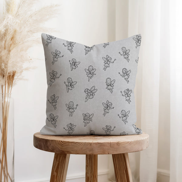 Little Wand Fairies – Grey Whimsical Pillow