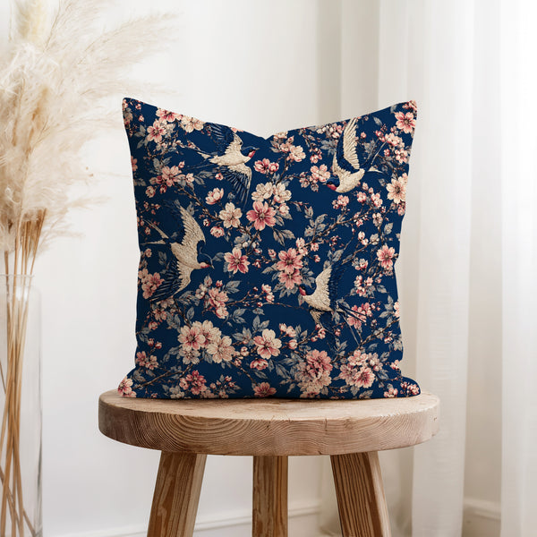 Swallows in Blossom – Floral Bird Pillow