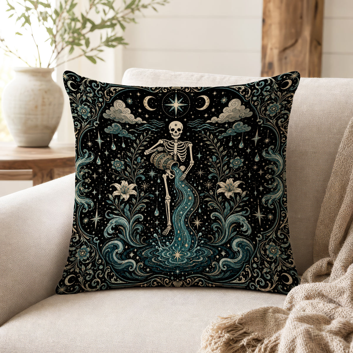 The Water Bearer – Aquarius Gothic Zodiac Pillow