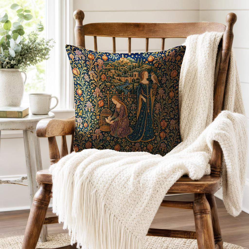 The Falconer’s Garden – Medieval Tapestry Pillow