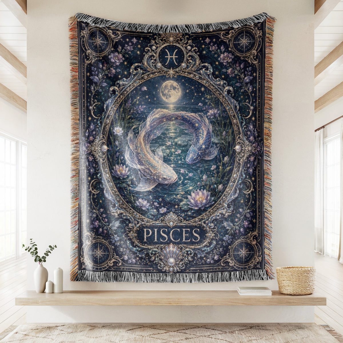 Pisces Moonlit Twin Fish Zodiac Blanket