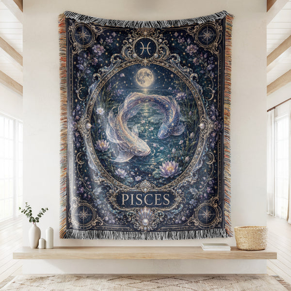 Pisces Moonlit Twin Fish Zodiac Blanket