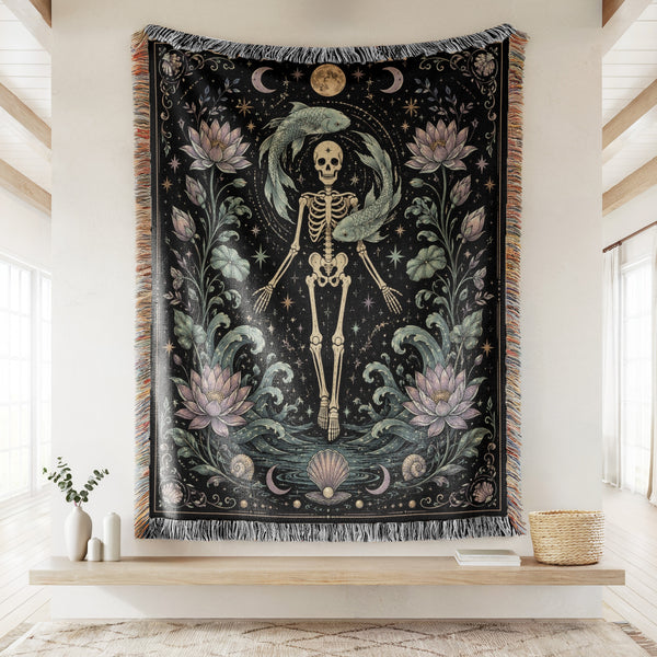 Pisces Twin Fish – Gothic Skeleton Zodiac Blanket