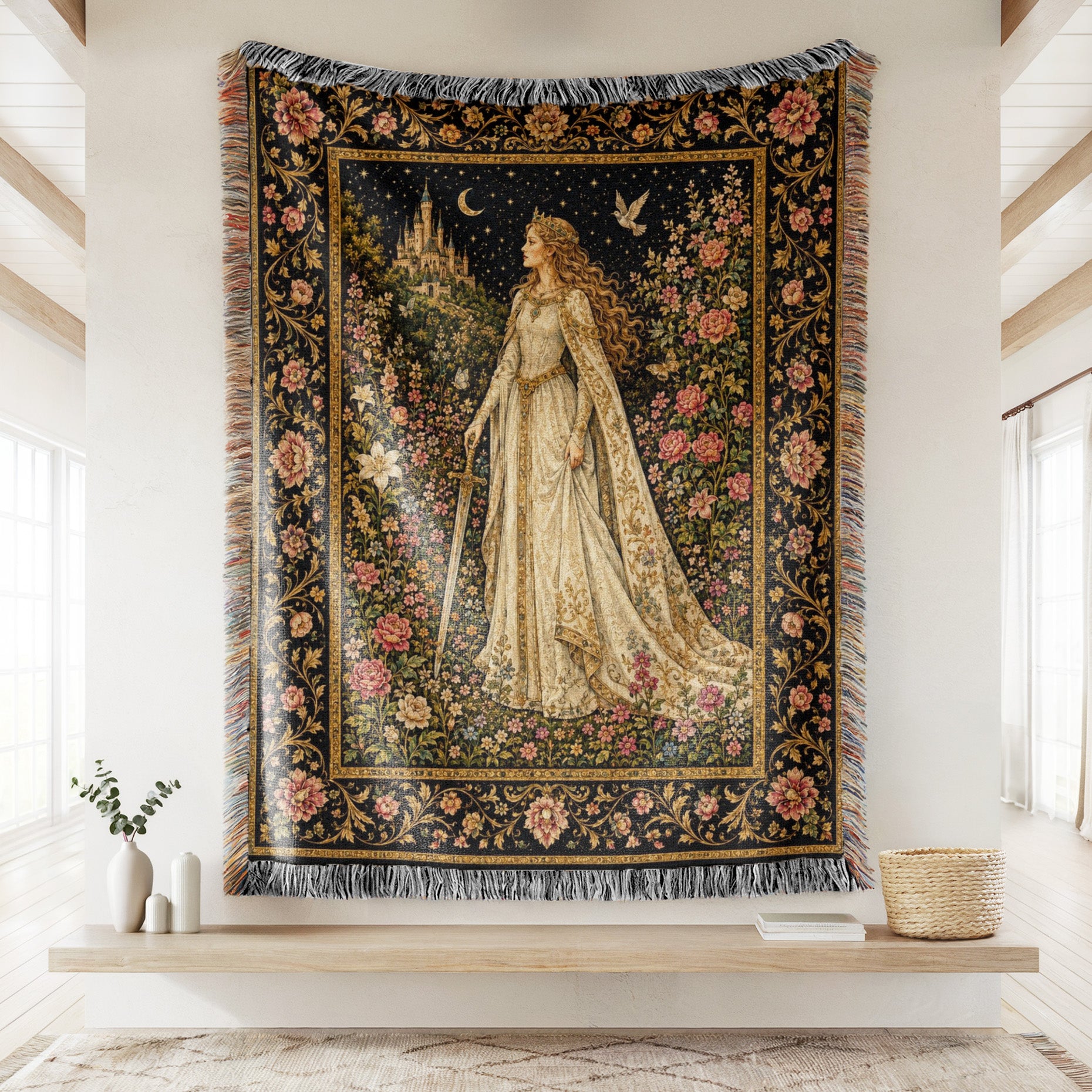 The Lady of the Moonlit Rose Garden Blanket Secondary image