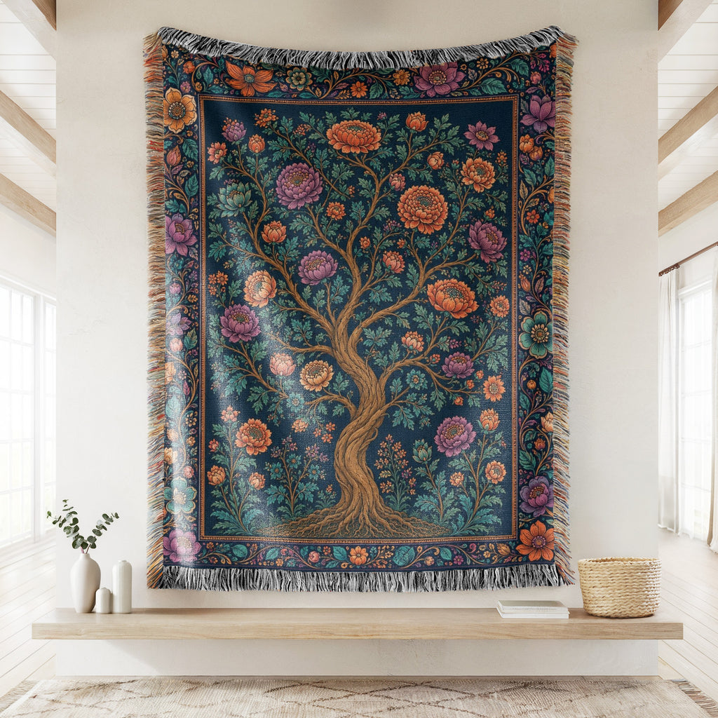 Midnight Jewel Bloom Woven Blanket