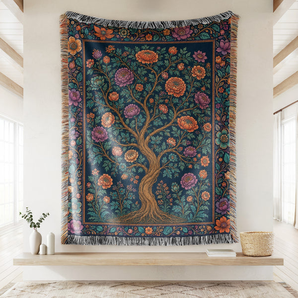 Midnight Jewel Bloom Woven Blanket