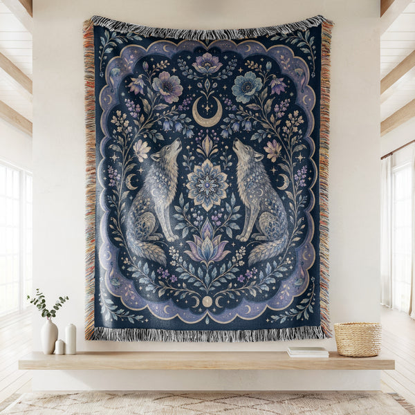 Midnight Moon Wolf Blanket