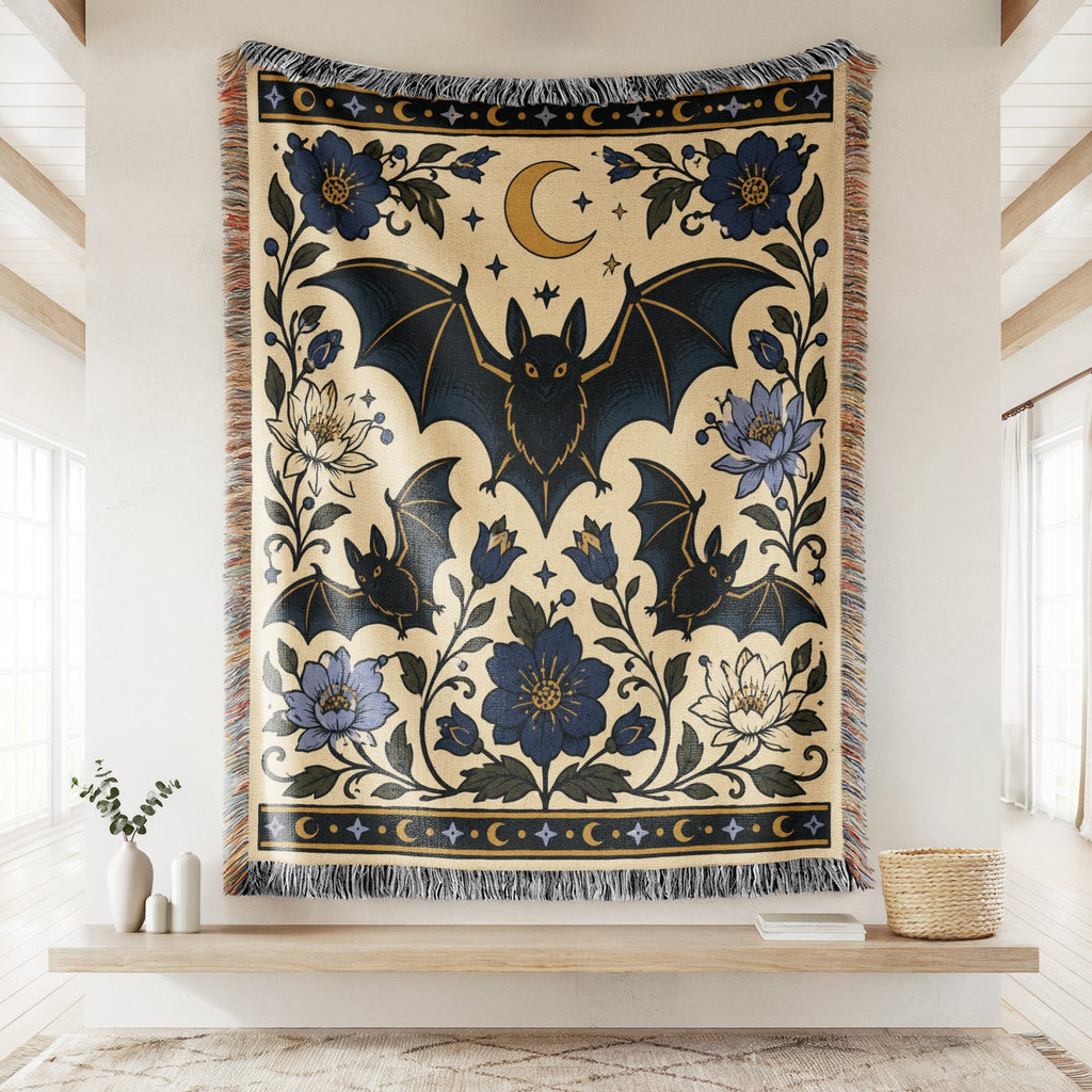 Moonlit Bats & Blue Flowers Blanket